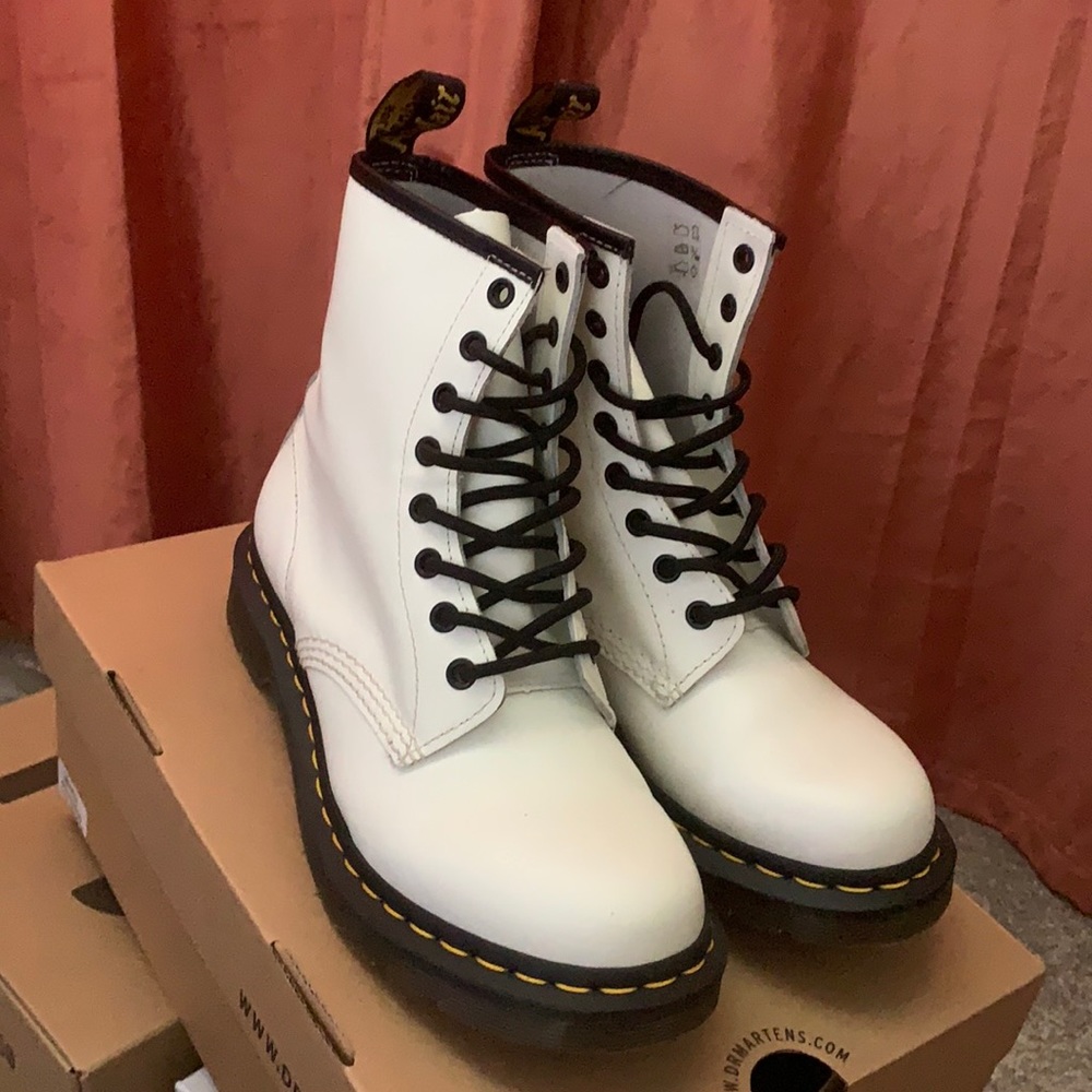 Womens Dr. Martens 1460 8-Eye Patent Boot - White
